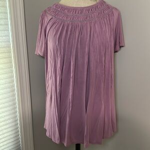Allie Rose Top Lavender Stitch & Gather Detail Neck Short Sleeves